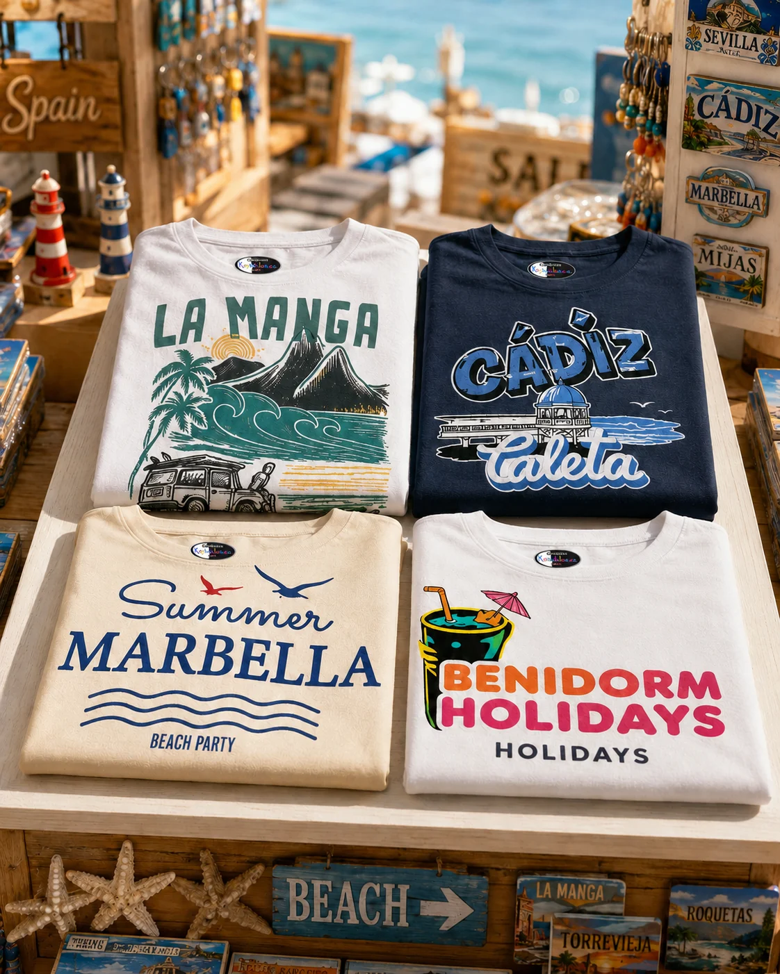 diseño camiseta souvenir Surtido de costa