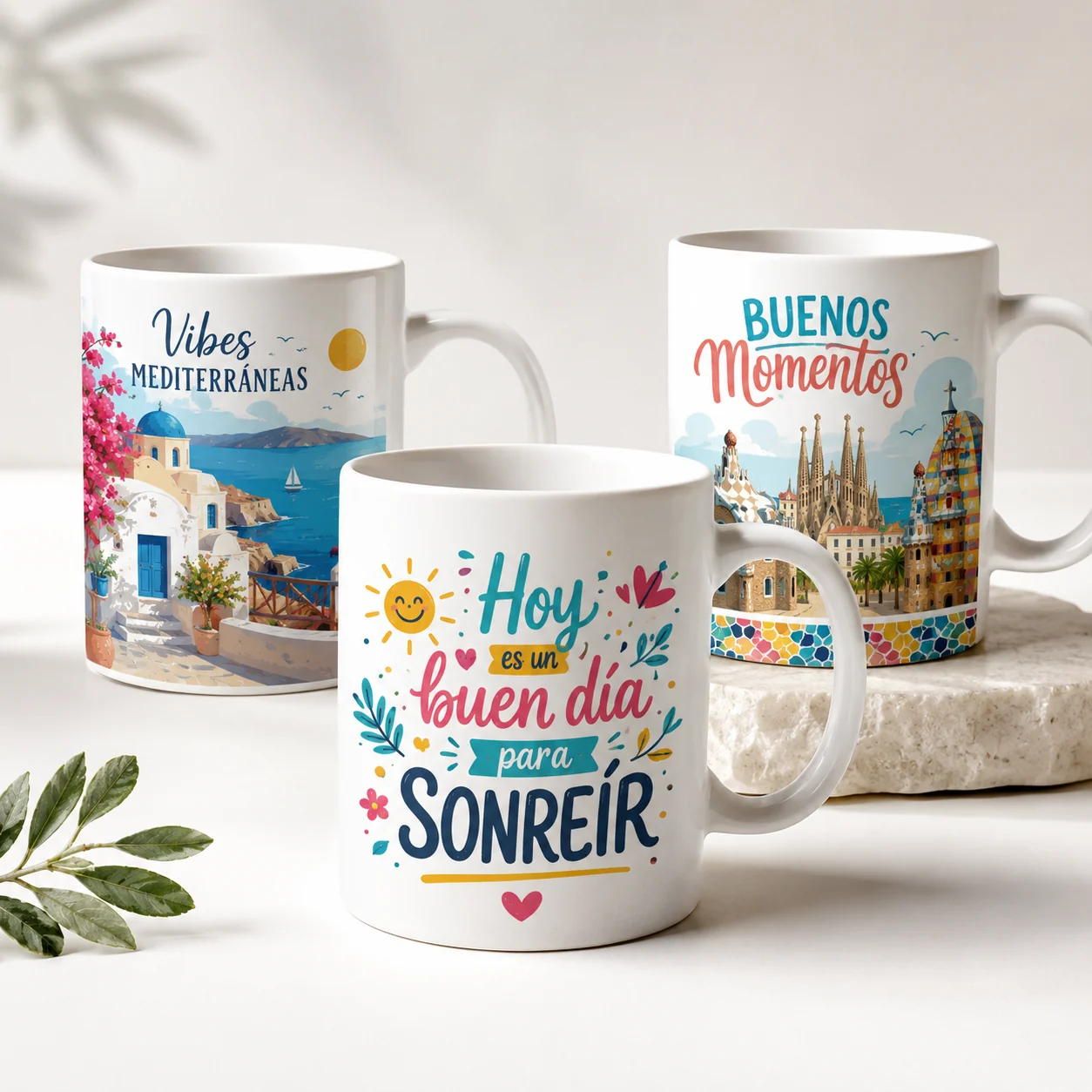 Colección de tazas personalizadas con diseños coloridos